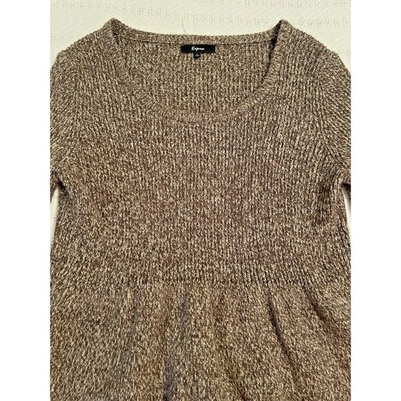 Express wool sweater women's large brown ruffle sleeve & hem crop minimalist - Picture 2 of 9